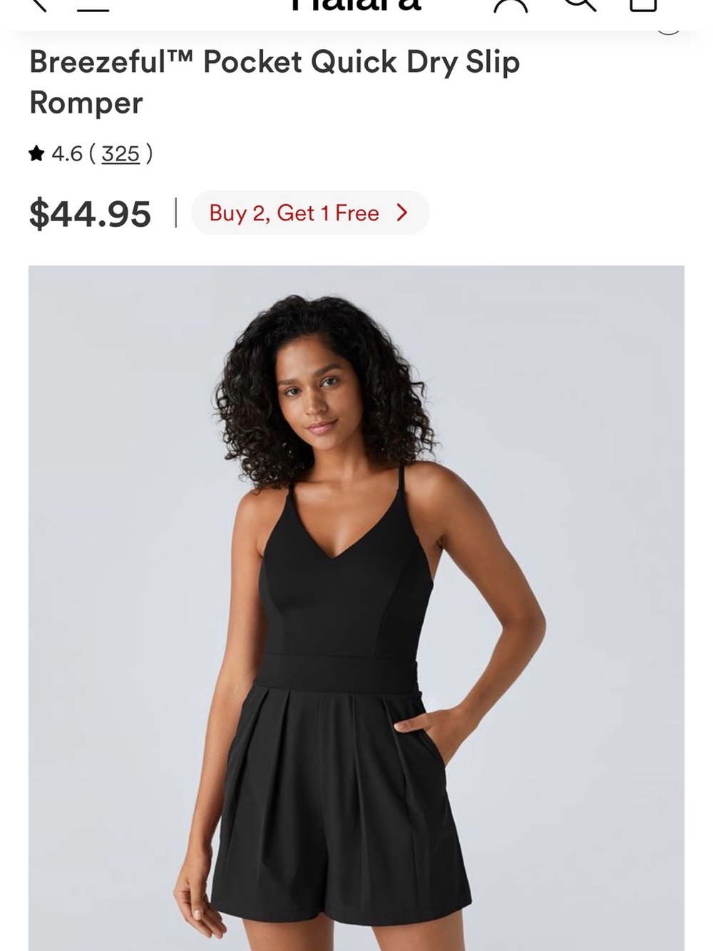 NWT HALARA Black Breezeful Pocket Quick Dry Romper